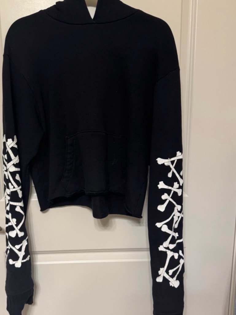 Amiri Black Hoodie With White Sleeve Bone Motif